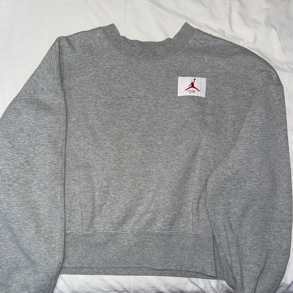 Jordan Gray Crewneck Sweater with Logo Patch